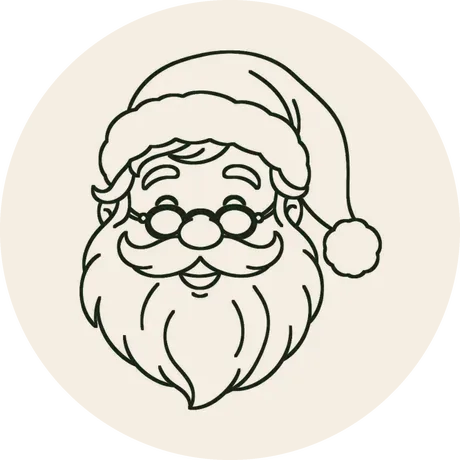 Risco 032, Rosto do Papai Noel, em traço de contorno para bordar no bastidor de 8 cm de diâmetro