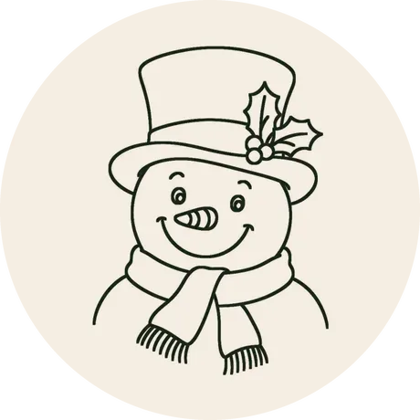 Risco 038, Boneco de neve na cartola, em traço de contorno para bordar no bastidor de 8 cm de diâmetro