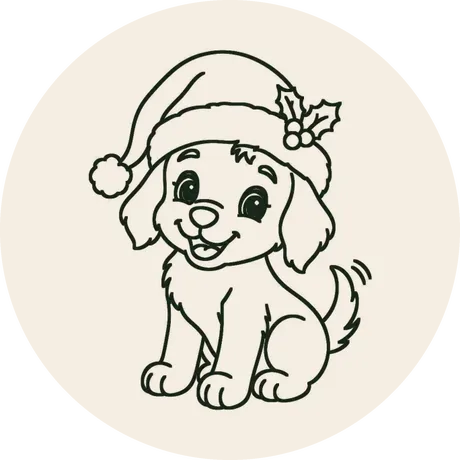 Risco 046, Cachorrinho de gorro, em traço de contorno para bordar no bastidor de 8 cm de diâmetro