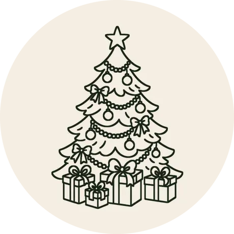 Risco 056, Árvore de Natal clássica, em traço de contorno para bordar no bastidor de 8 cm de diâmetro