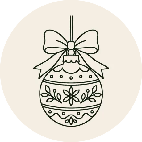Risco 071, Bola de Natal com laço, em traço de contorno para bordar no bastidor de 8 cm de diâmetro